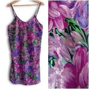 SINFONIE | 80's Vintage Mini Light Dress Slip Spaghetti Straps Floral M Flawed